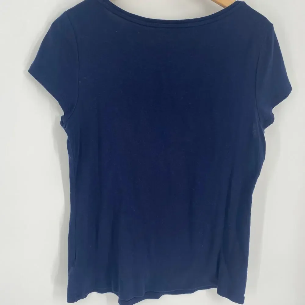 Talbots Top Women’s Large Navy Orange Beading Nautical Coastal Pima Cotton - Picture 2 of 7